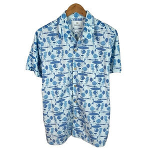 BF1414 Mens 28 Palms Ocean Fish Sea Life Beach 100% LINEN Button Down Shirt L